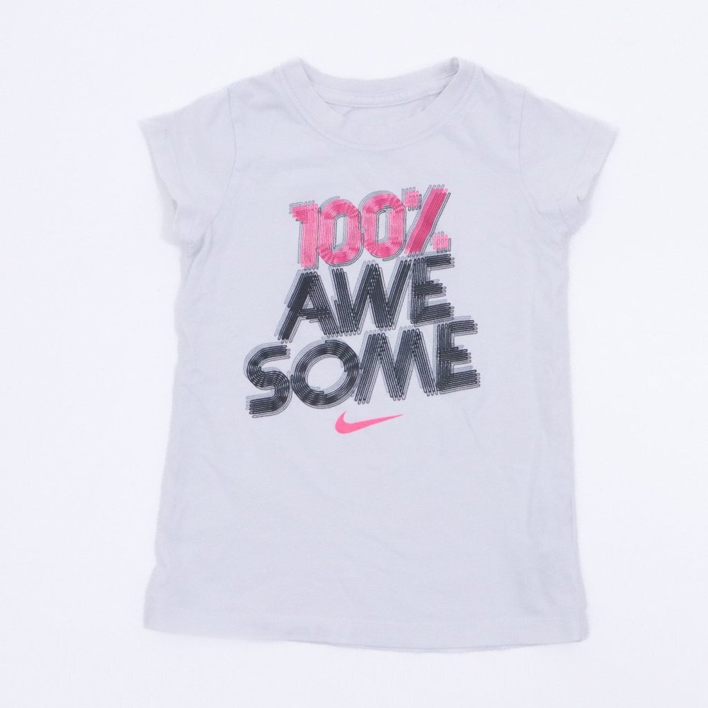 Nike Tee T-Shirt Girls 5-6 T White 100% Awesome